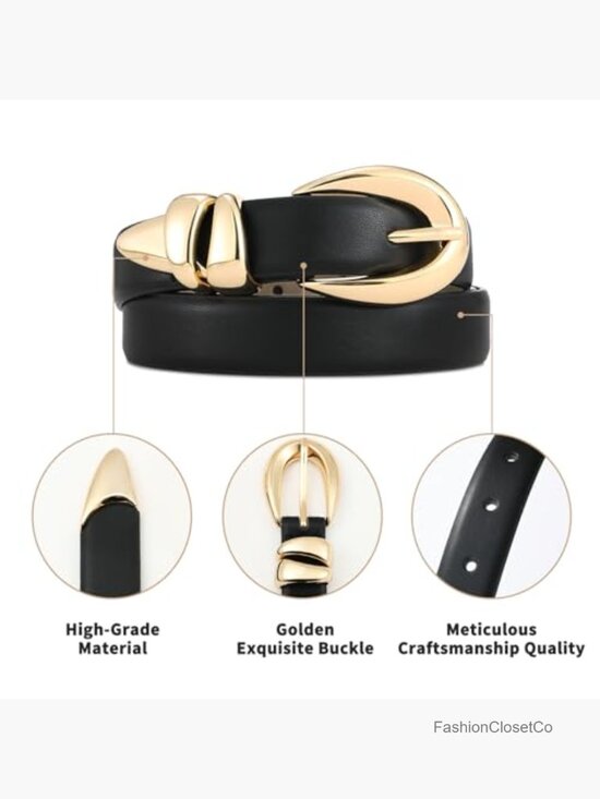 Faux Leather Belt with Gold Buckle - Skinny Belt for Jeans Dresses main image 4